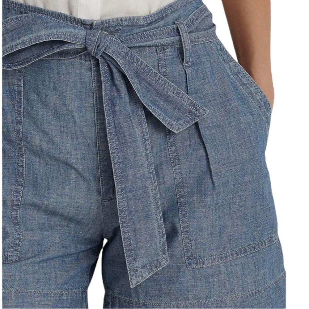 Lauren Ralph Lauren Belted Cotton Chambray Shorts 4.5" Inseam Classy NEW Size 14 - Picture 3 of 6